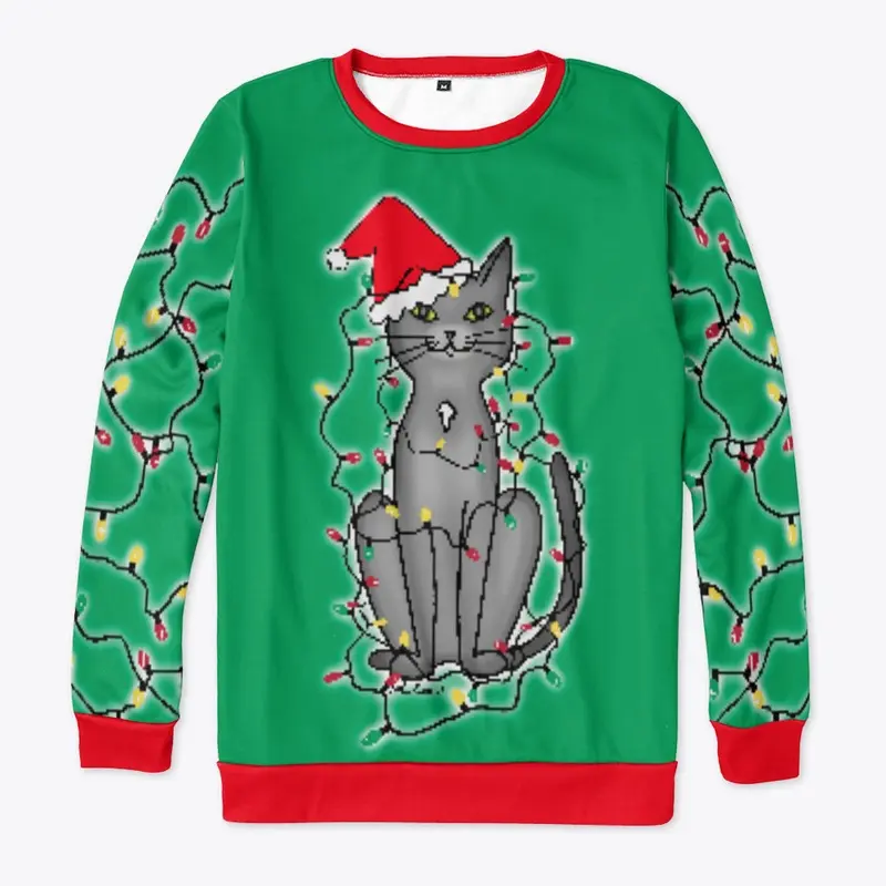 Christmas Lights Cat Ugly Sweater